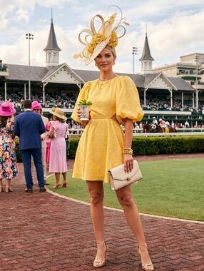 Elegant Yellow Backless Puff-Sleeve Dress